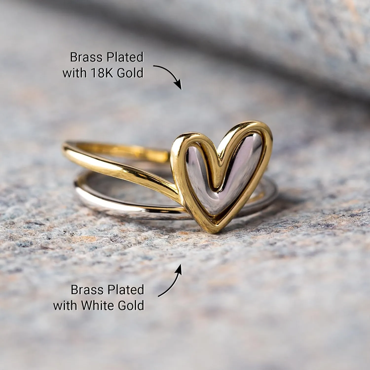 STORYJEWELLERY Gold and Silver Rings, 925 Sterling Silver Two Tone Ring, Mixed Metal Ring, Unique Stacking Heart Rings for Women, Self Love Gifts for Women