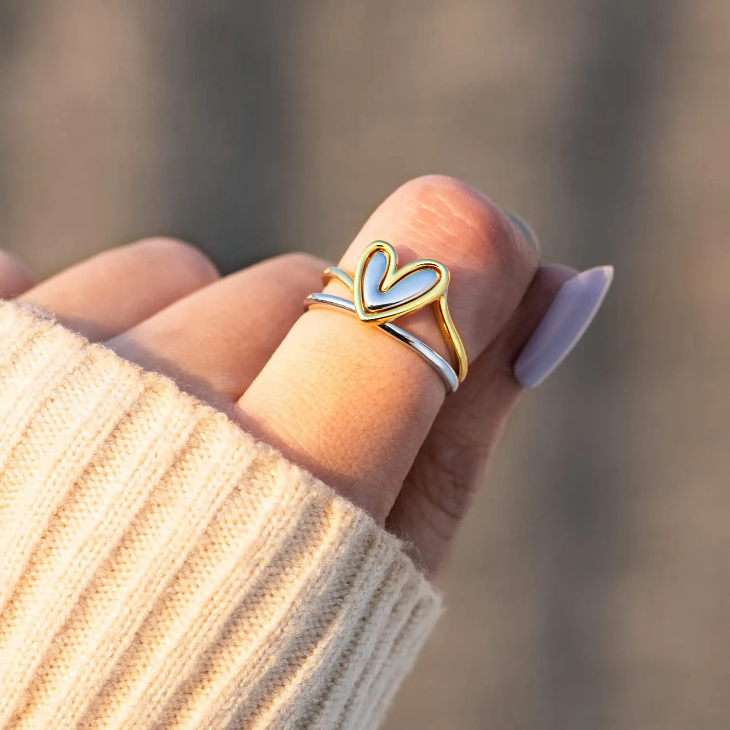 STORYJEWELLERY Gold and Silver Rings, 925 Sterling Silver Two Tone Ring, Mixed Metal Ring, Unique Stacking Heart Rings for Women, Self Love Gifts for Women