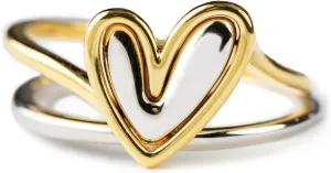 STORYJEWELLERY Gold and Silver Rings, 925 Sterling Silver Two Tone Ring, Mixed Metal Ring, Unique Stacking Heart Rings for Women, Self Love Gifts for Women