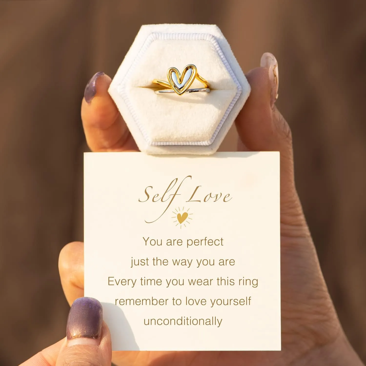 STORYJEWELLERY Gold and Silver Rings, 925 Sterling Silver Two Tone Ring, Mixed Metal Ring, Unique Stacking Heart Rings for Women, Self Love Gifts for Women