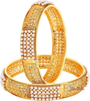 Stylish Traditional Jewellery Gold Plated and Pearl Bangle Set for Women (Golden)(YBBN_91088_2.8), 2.8, Gold Plated, Pearl