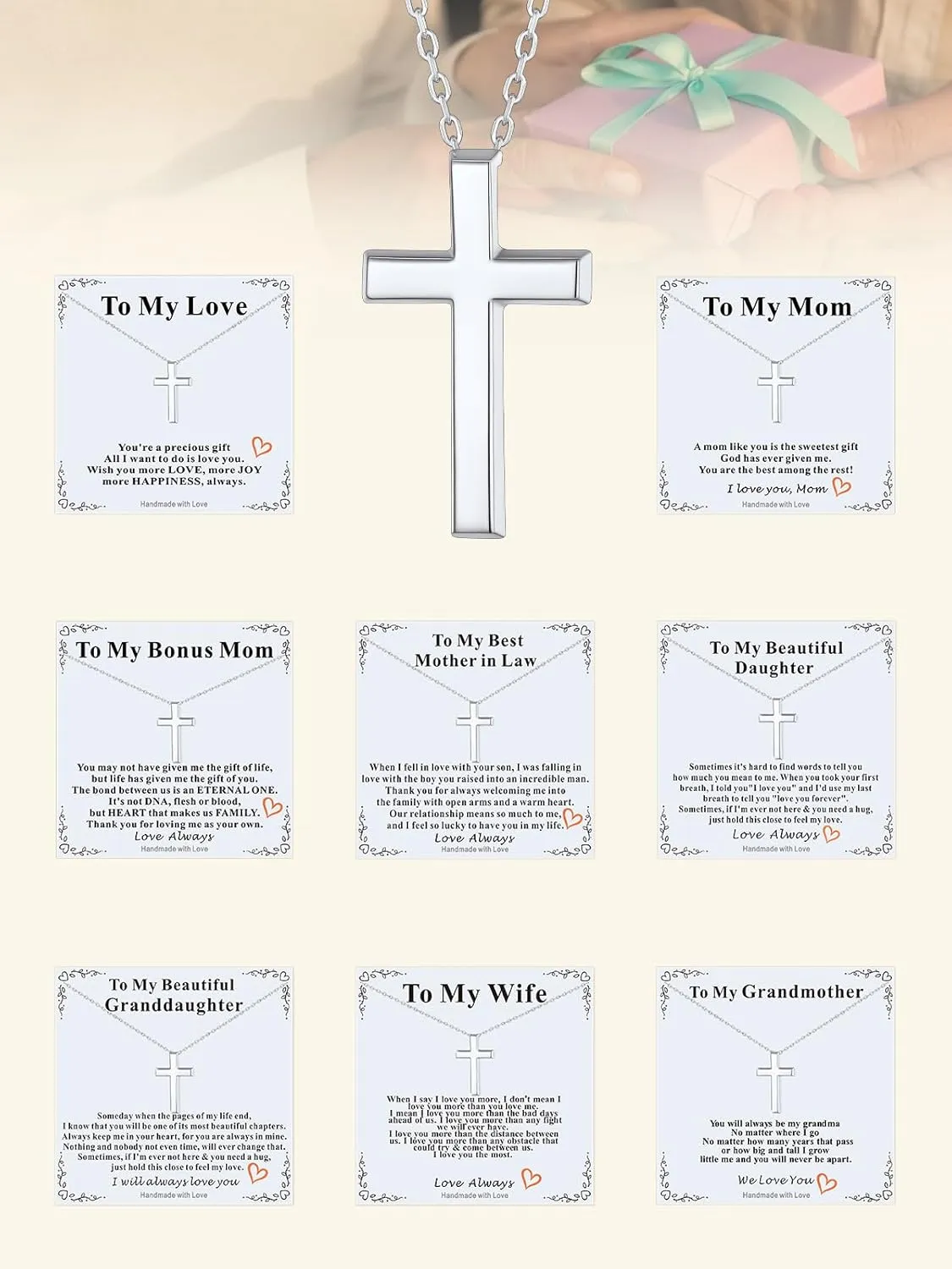 Supcare Dainty Cross Necklace with Messaged Card, Hypoallergenic Stainless Steel Crucifix Pendant with Adjustable Chain 16'' 2'', Trendy Women Christian Gifts to My Mom, Wife,Grandmother,Love