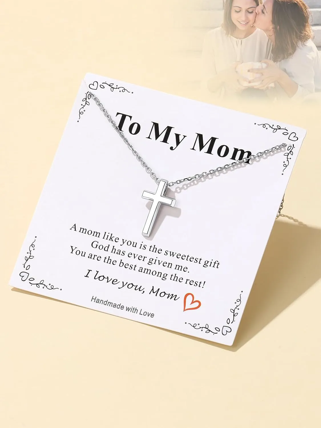 Supcare Dainty Cross Necklace with Messaged Card, Hypoallergenic Stainless Steel Crucifix Pendant with Adjustable Chain 16'' 2'', Trendy Women Christian Gifts to My Mom, Wife,Grandmother,Love
