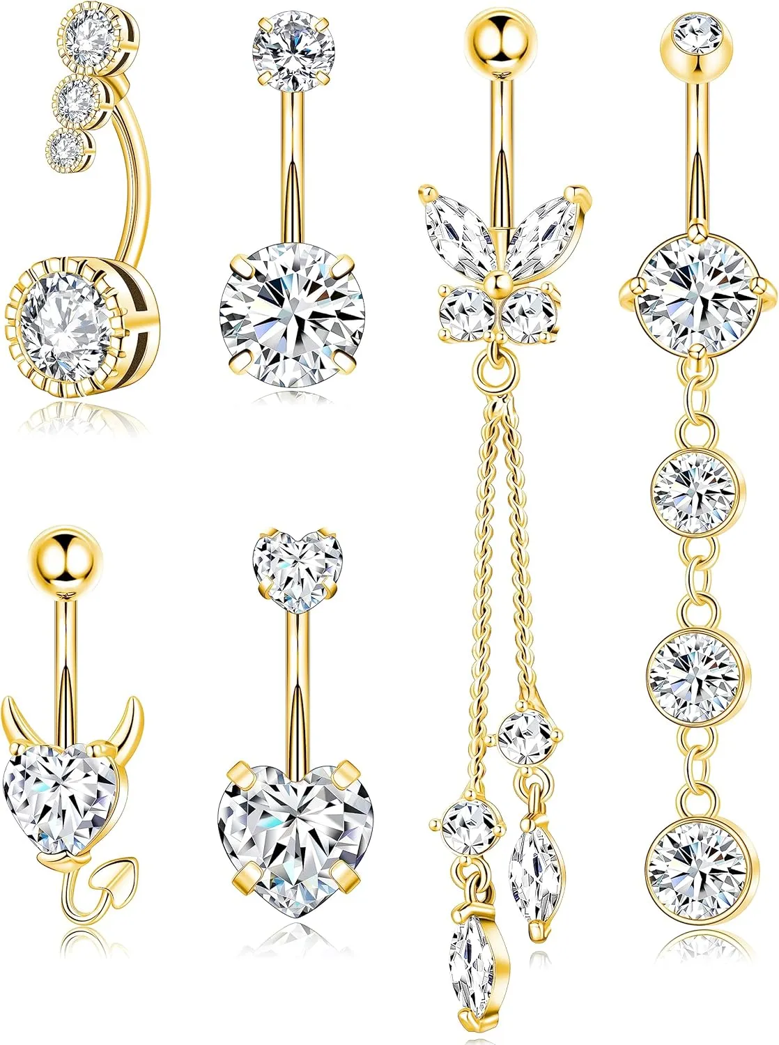Surgical Steel Belly Button Rings Dangling Dangle Belly Rings Piercing Jewelry for Women with Cute Heart Butterfly Elements