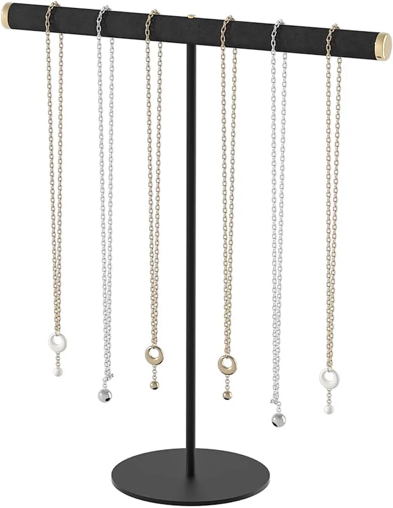 T-Bar Necklace Holder,Jewelry Chains Display Stand for Selling,Velvet Necklace Organizer Stand for Show,Jewelry Tower Tree (Black)