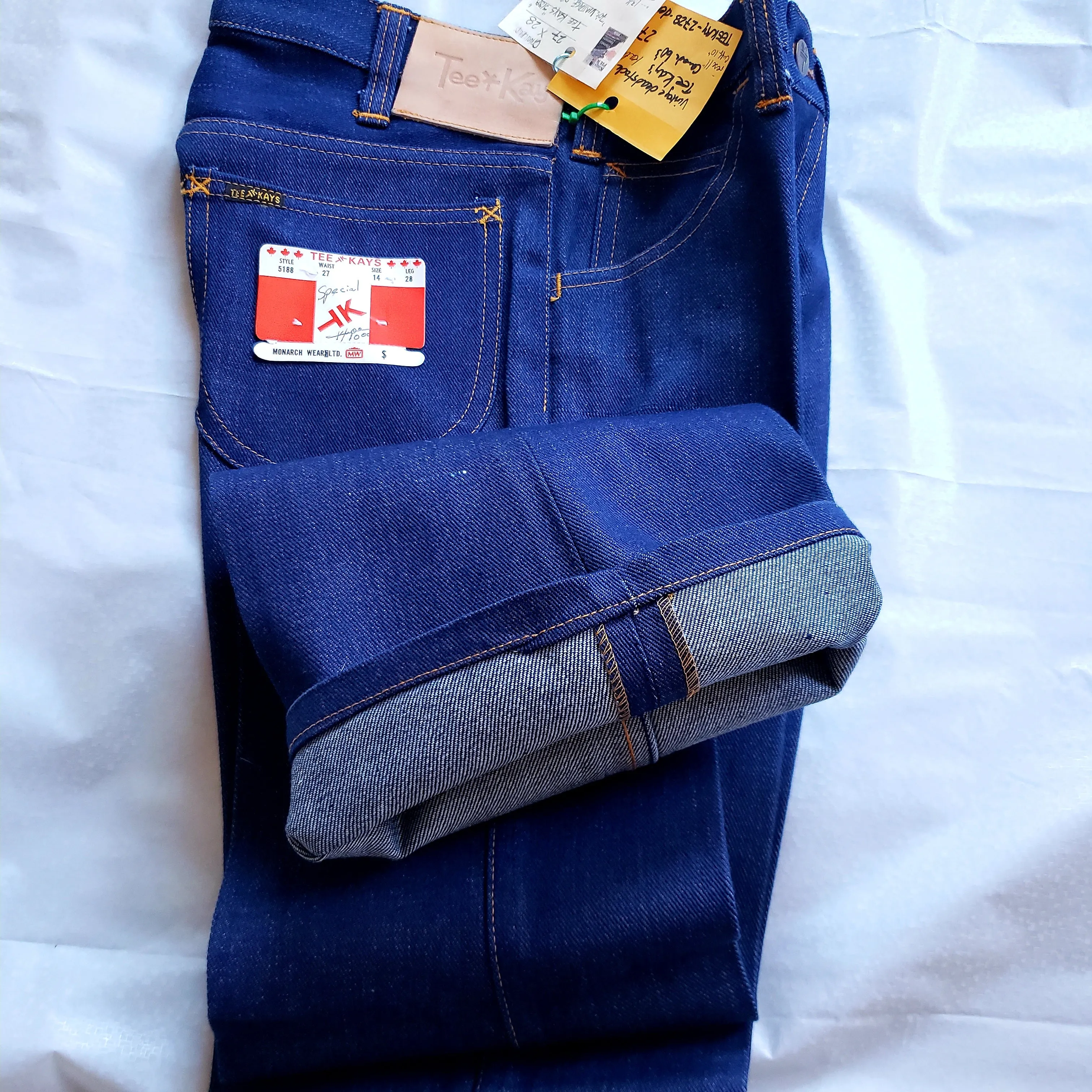 Tee Kay Vintage Deadstock Jeans, Made in Thailand. Monarch Industries. Denim, Bellbottom Jeans. NWT 27" x 28"