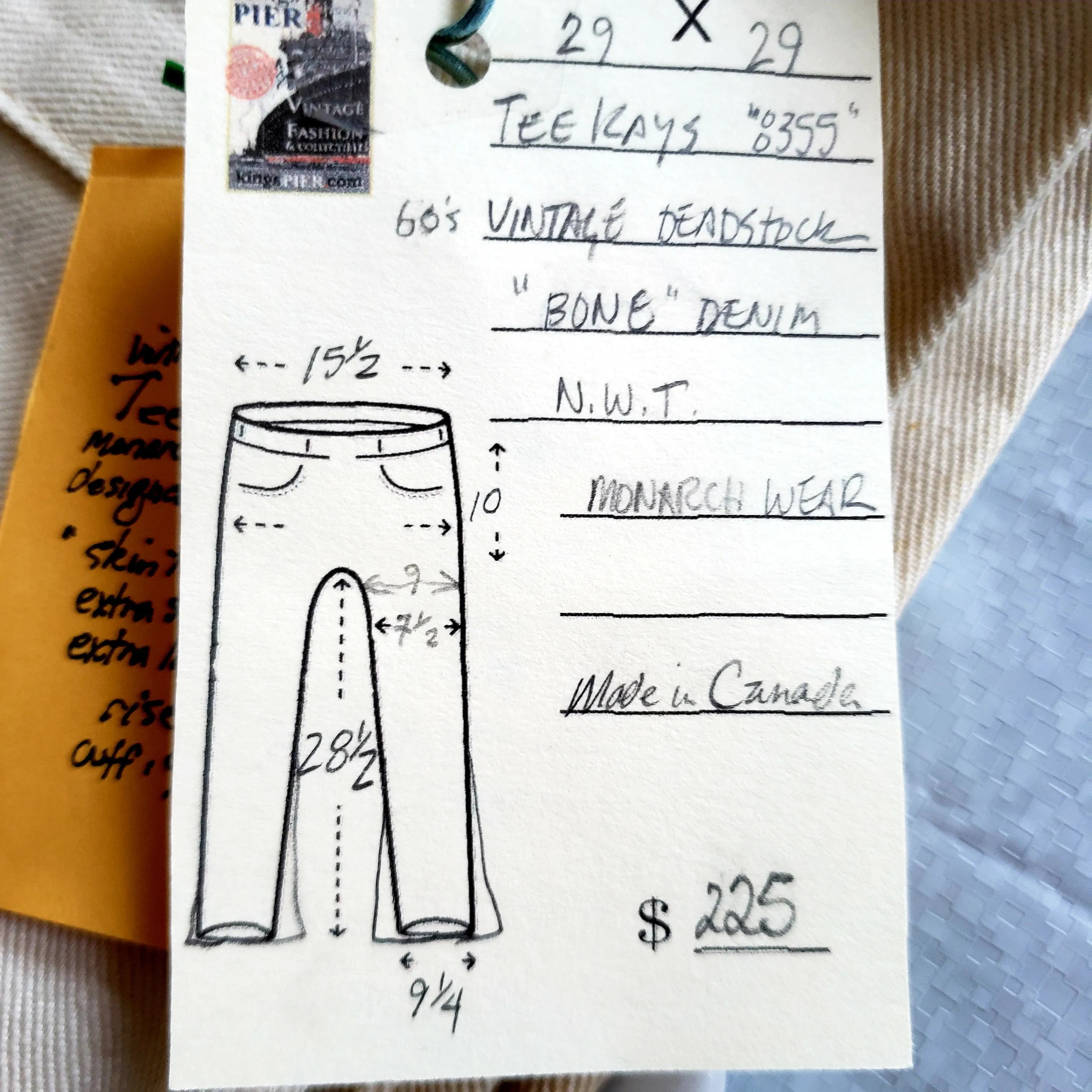 Tee Kay Vintage Deadstock, Made in Canada. Bone White Denim, Bellbottom Jeans. NWT 29" x 29"