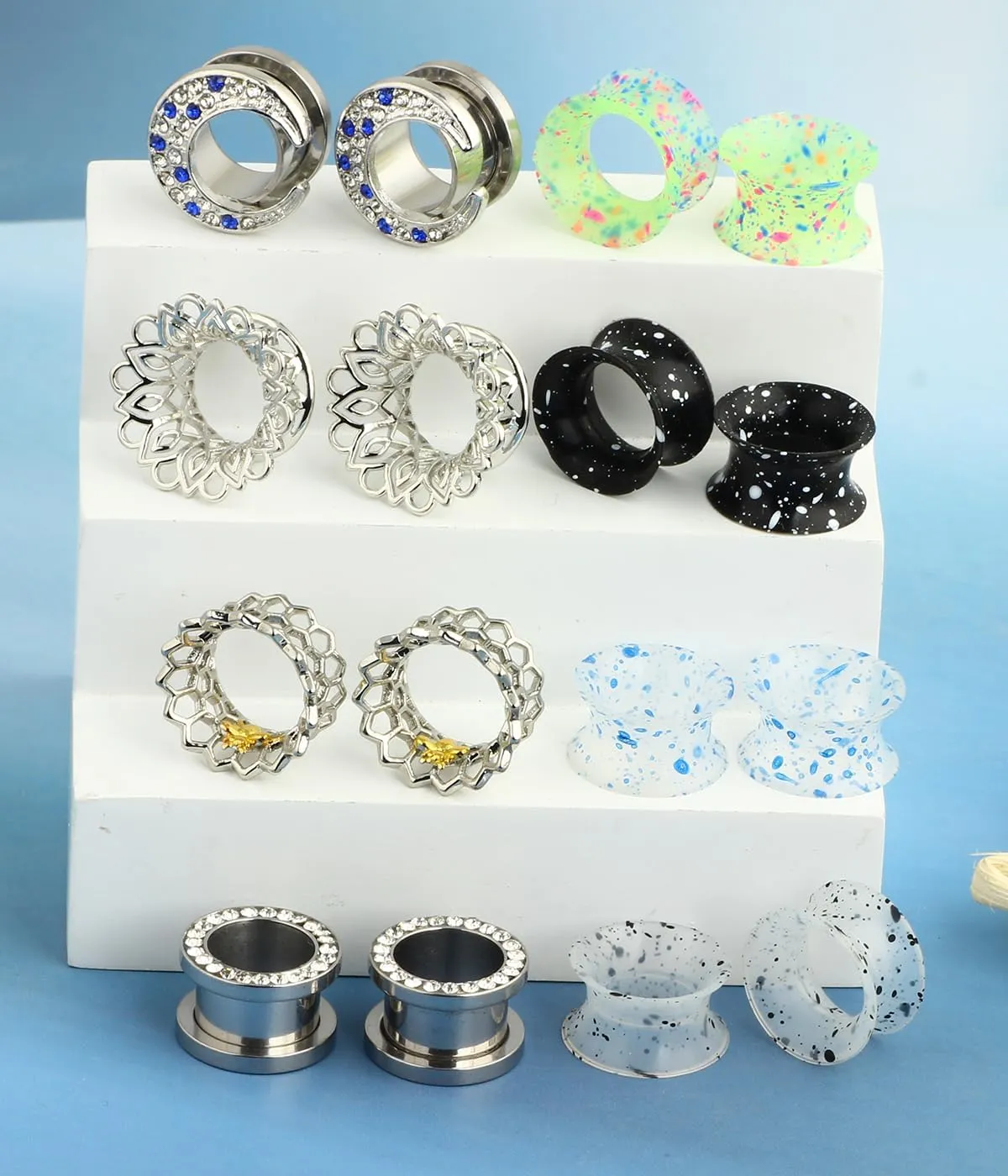 TIANCI FBYJS 8 Pairs Stainless Steel Ear Tunnel Plugs Silicone Gauges For Ear Brass Hollow Floral Single Flared Tunnels Expander Stretcher Piercings Earrings Gauges Bee Plug Tunnles 2g-00G-5/8''