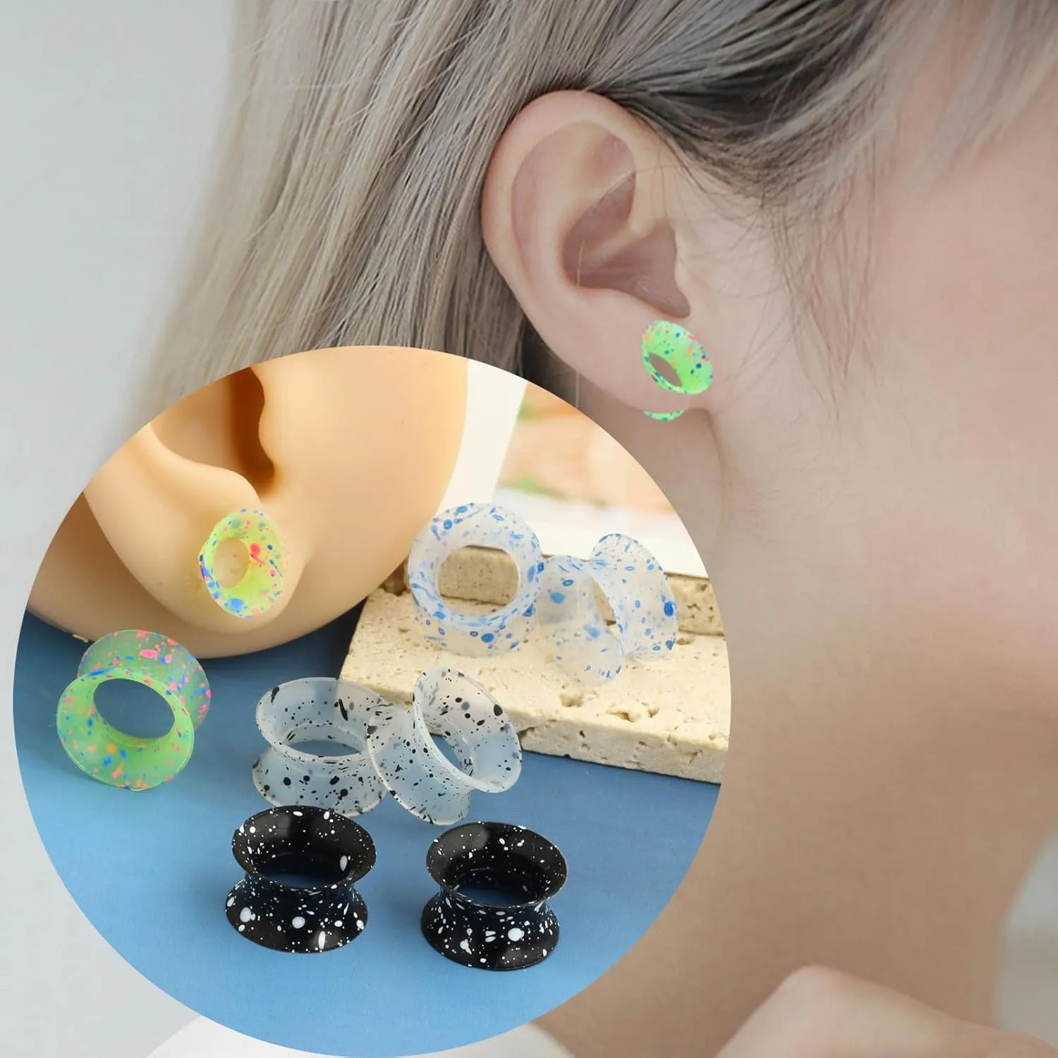 TIANCI FBYJS 8 Pairs Stainless Steel Ear Tunnel Plugs Silicone Gauges For Ear Brass Hollow Floral Single Flared Tunnels Expander Stretcher Piercings Earrings Gauges Bee Plug Tunnles 2g-00G-5/8''