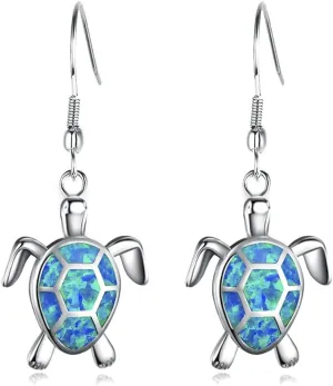 Tiny Turtles Dangle Drop Earrings 925 Sterling Silver Pin Lovely Animal White Opal Hook Hoop Earring Drops Delicate Jewelry Gift for Women Girls Sensitive Ears