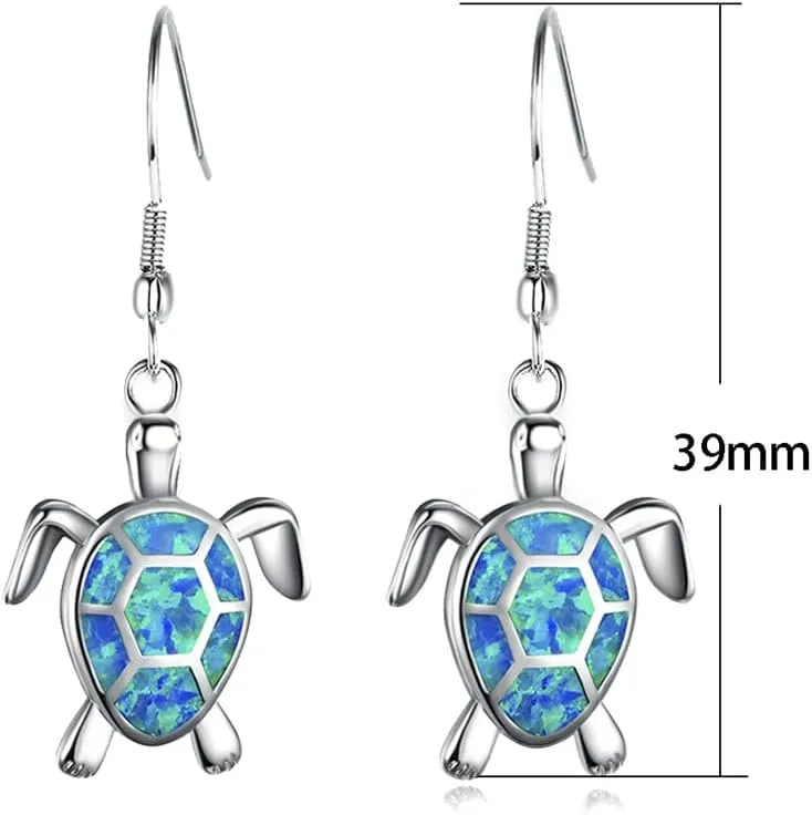 Tiny Turtles Dangle Drop Earrings 925 Sterling Silver Pin Lovely Animal White Opal Hook Hoop Earring Drops Delicate Jewelry Gift for Women Girls Sensitive Ears