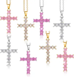 Tondiamo 8 Set Cross Necklace for Women Cubic Zirconia Cross Pendant Multi Color Crystal Jesus Faith Jewelry with Flannel Storage Bags Party Leisure Time Christian Jewelry Gifts