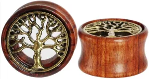 Tree of Life Organic Wood Flesh Tunnels Double Flared Ear Stretcher Saddle Plugs Gauge 8mm - 20mm