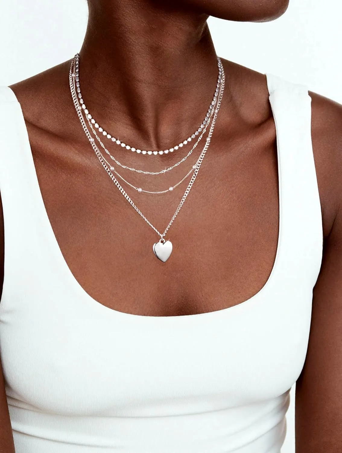 Trendy Pearl Necklace for Women Dainty Layered Gold/Silver Necklaces Pearls Pendant Stackable Choker Chain Jewelry Set