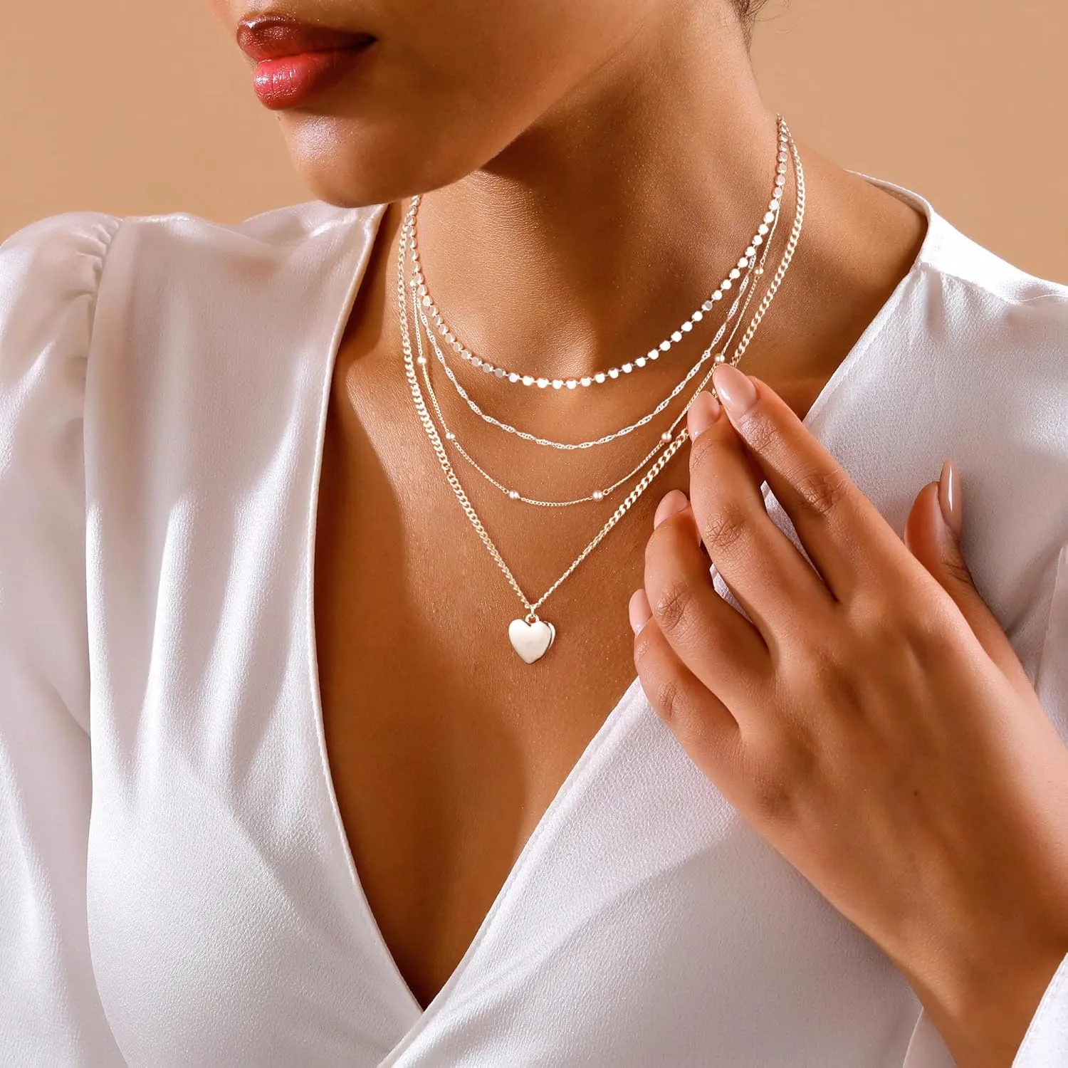 Trendy Pearl Necklace for Women Dainty Layered Gold/Silver Necklaces Pearls Pendant Stackable Choker Chain Jewelry Set