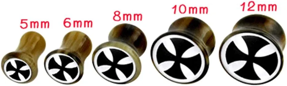 Tribal Cross on Synthetic Organic Double Flared Ear Plugs - Sold by Piece