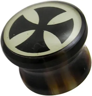 Tribal Cross on Synthetic Organic Double Flared Ear Plugs - Sold by Piece