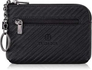 Trusador Milano Women Men Leather Coin Card Key Ring Wallet Pouch Purse Zipper Change Bag (Carbon)