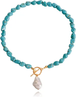 Turquoise Beaded Necklace for Women Baroque Pearl Pendant Necklace Colorful Beaded Choker Necklace Gold Toggle Necklace Natural Stone Jewelry Accessories