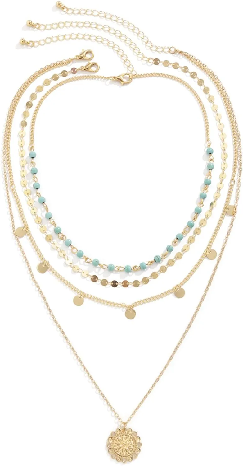 Turquoise Jewelry for Women 14K Gold Layered Turquoise Necklaces Boho Layered Western Necklace Summer Jewelry Gift