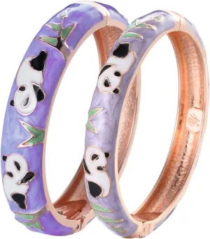 UJOY Cloisonne Chinese Panda Bracelets-Gold Plated Gorgeous Handcrafted Gifts Enamel Bangles Set for Women 55C43