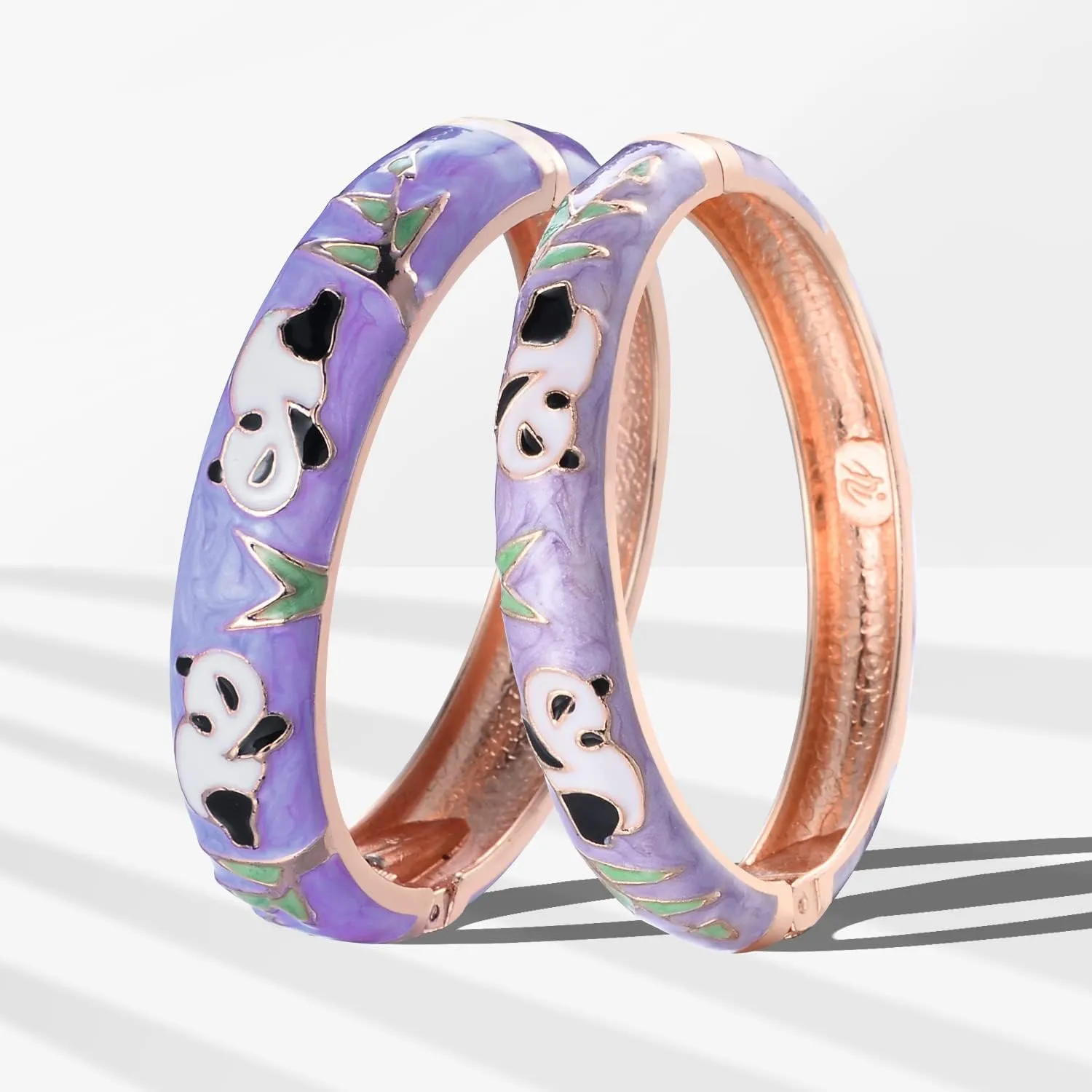UJOY Cloisonne Chinese Panda Bracelets-Gold Plated Gorgeous Handcrafted Gifts Enamel Bangles Set for Women 55C43