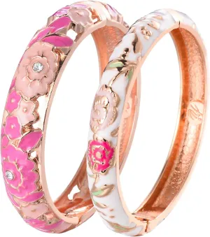 UJOY Vintage Jewelry Cloisonne Handcrafted Enameled Gorgeous Rhinestone Gold Hinged Cuff Bracelet Bangles Gifts 88A