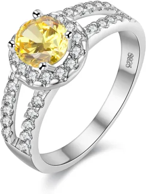 Uloveido Women Round Brilliant Cubic Zirconia 2-Row Split Shank Anniversary Ring Silver Color Unique Bridal Jewelry J510