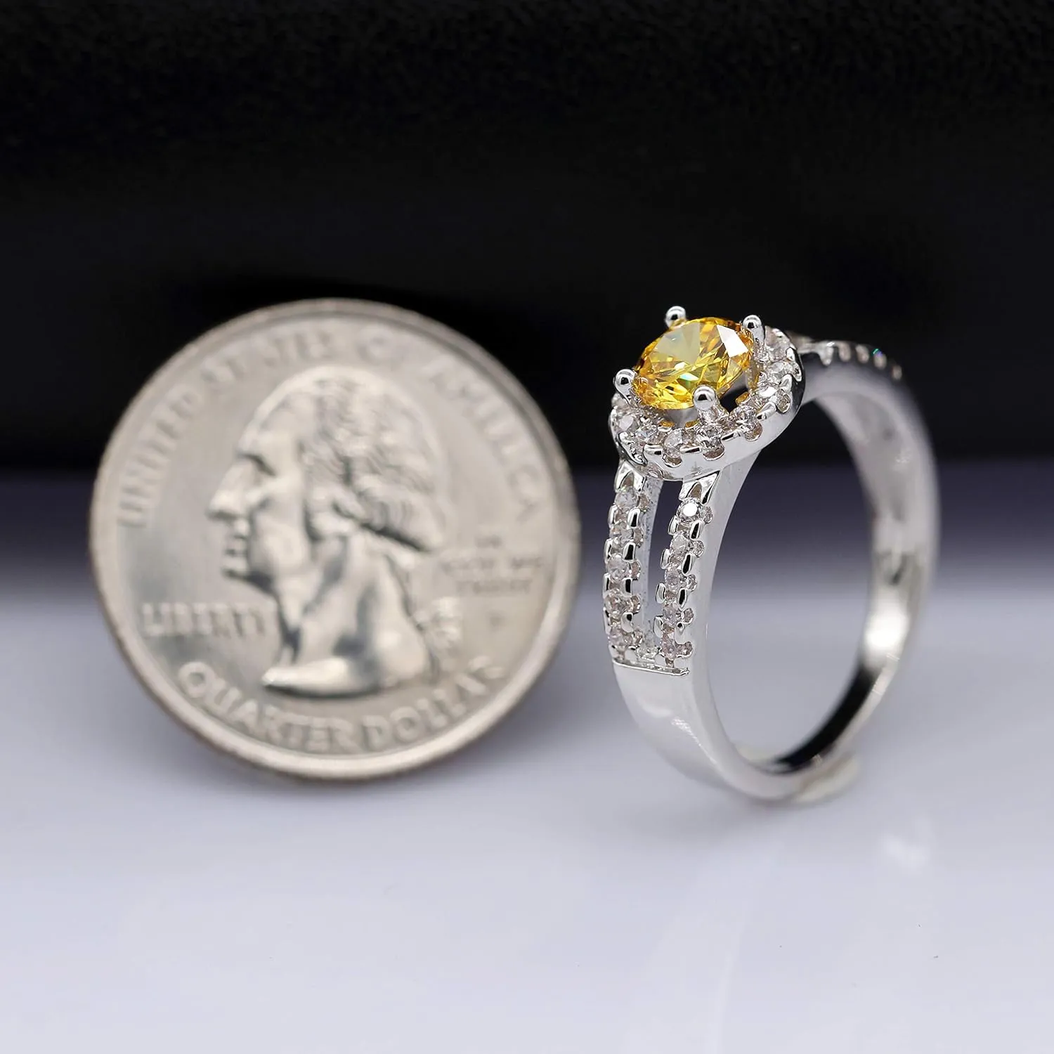 Uloveido Women Round Brilliant Cubic Zirconia 2-Row Split Shank Anniversary Ring Silver Color Unique Bridal Jewelry J510