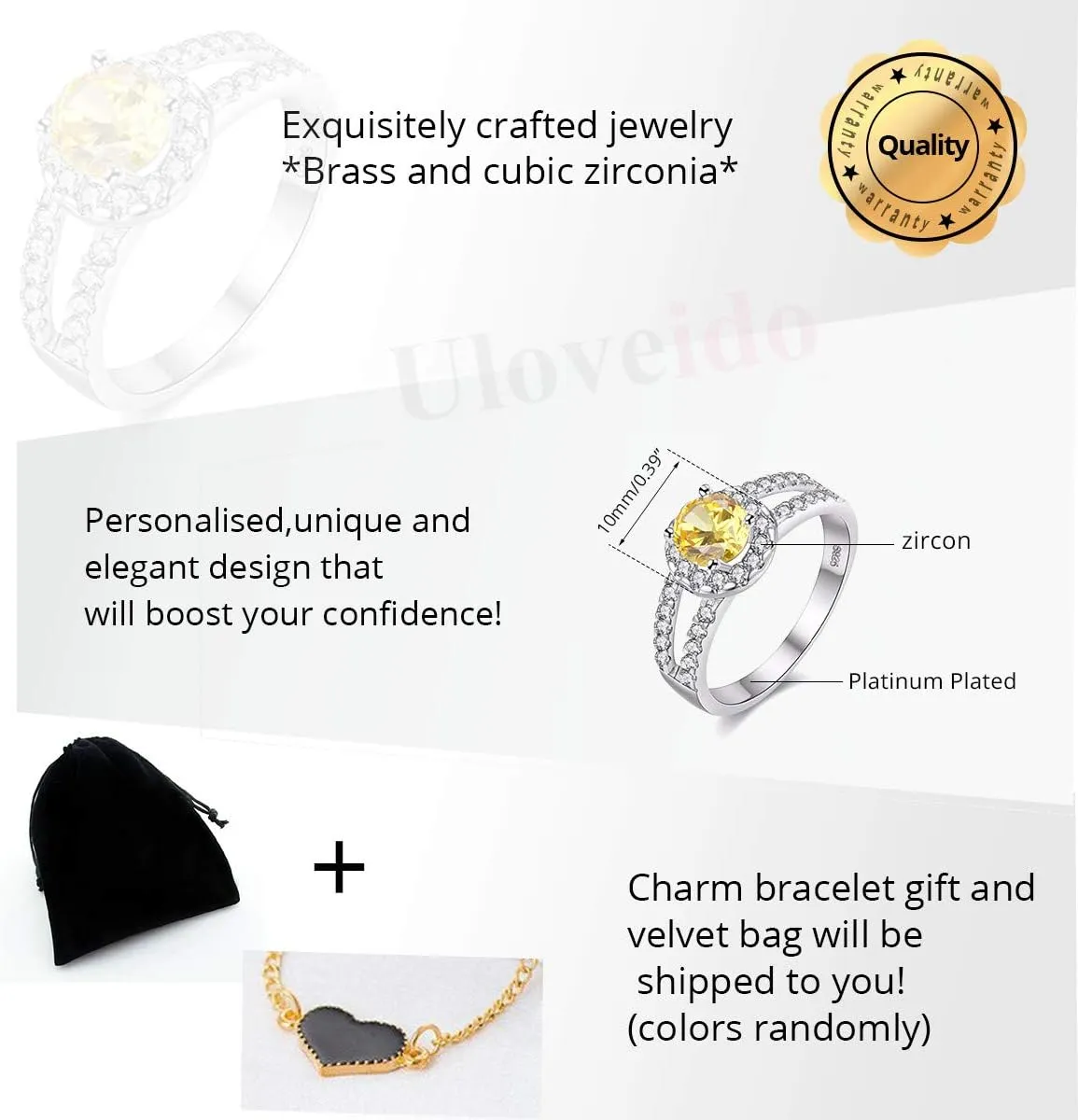 Uloveido Women Round Brilliant Cubic Zirconia 2-Row Split Shank Anniversary Ring Silver Color Unique Bridal Jewelry J510