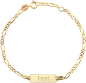 UNICORNJ 14k Gold ID Bracelet Engravable Girls Boys Kids Baby Infant, Personalized Figaro Curb Chain Name Bracelets for Babies Newborn Toddler Child Girl Boy Yellow Gold, Made in Italy