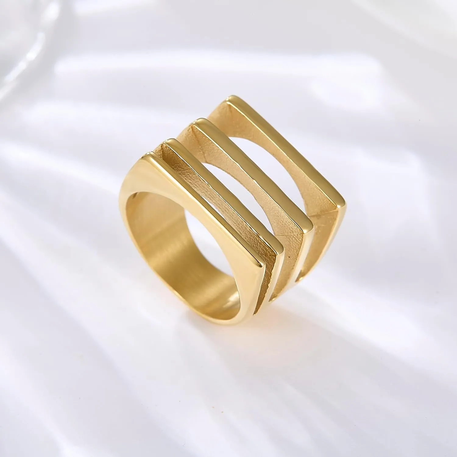 Unique Geometric Jewelry Solid Stainless Steel Square/Multilayer Bar Minimal Statement Ring for Women