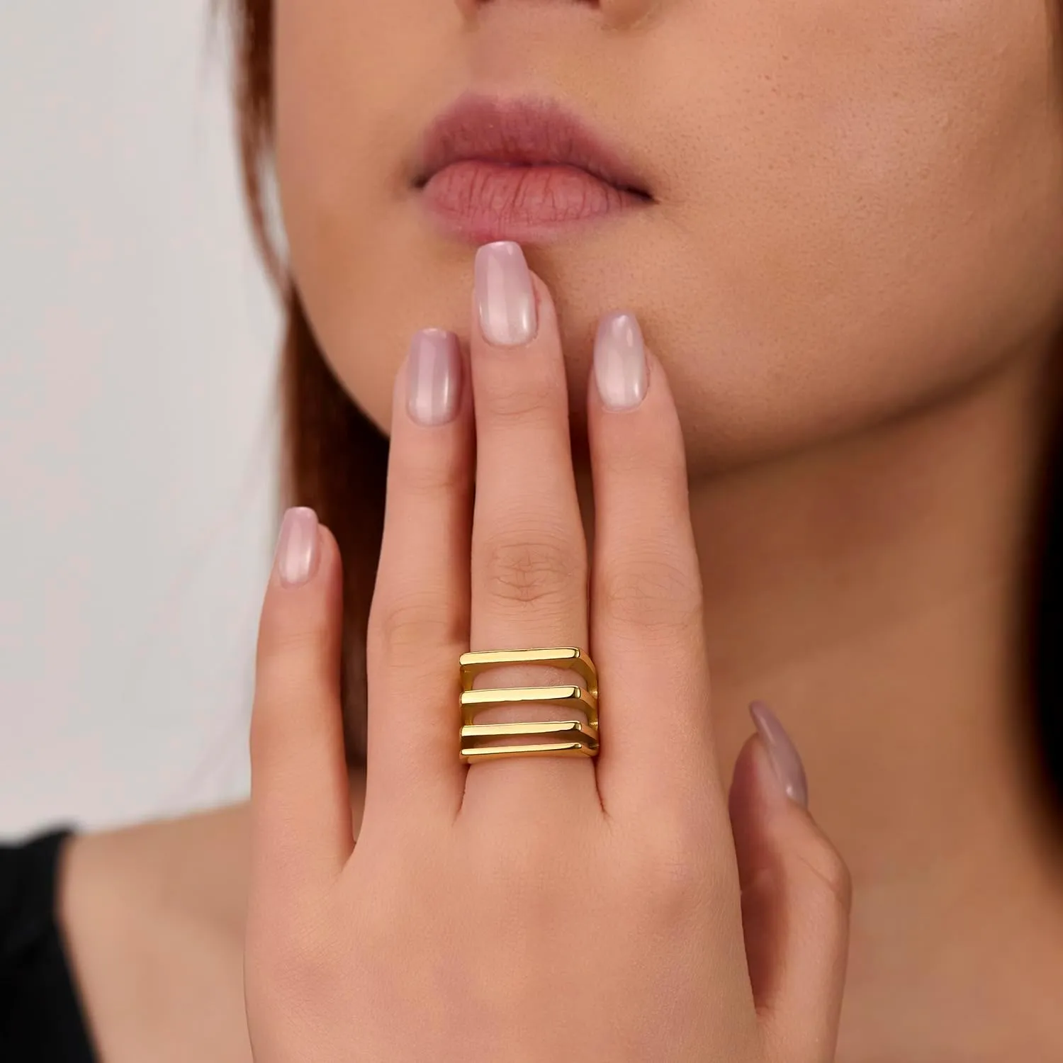 Unique Geometric Jewelry Solid Stainless Steel Square/Multilayer Bar Minimal Statement Ring for Women