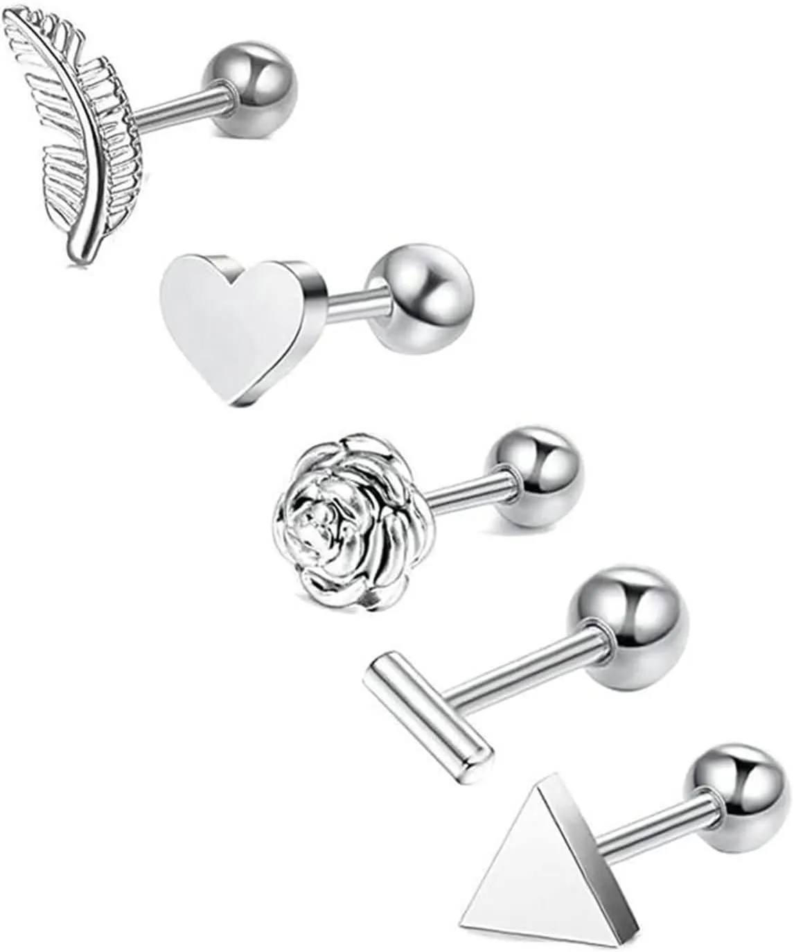 Unique Nose Rings Surgical Steel, Nose Jewelry Moon Star Heart Triangle Cubic Zirconia Body Piercing Lip Tongue 5Pcs Women