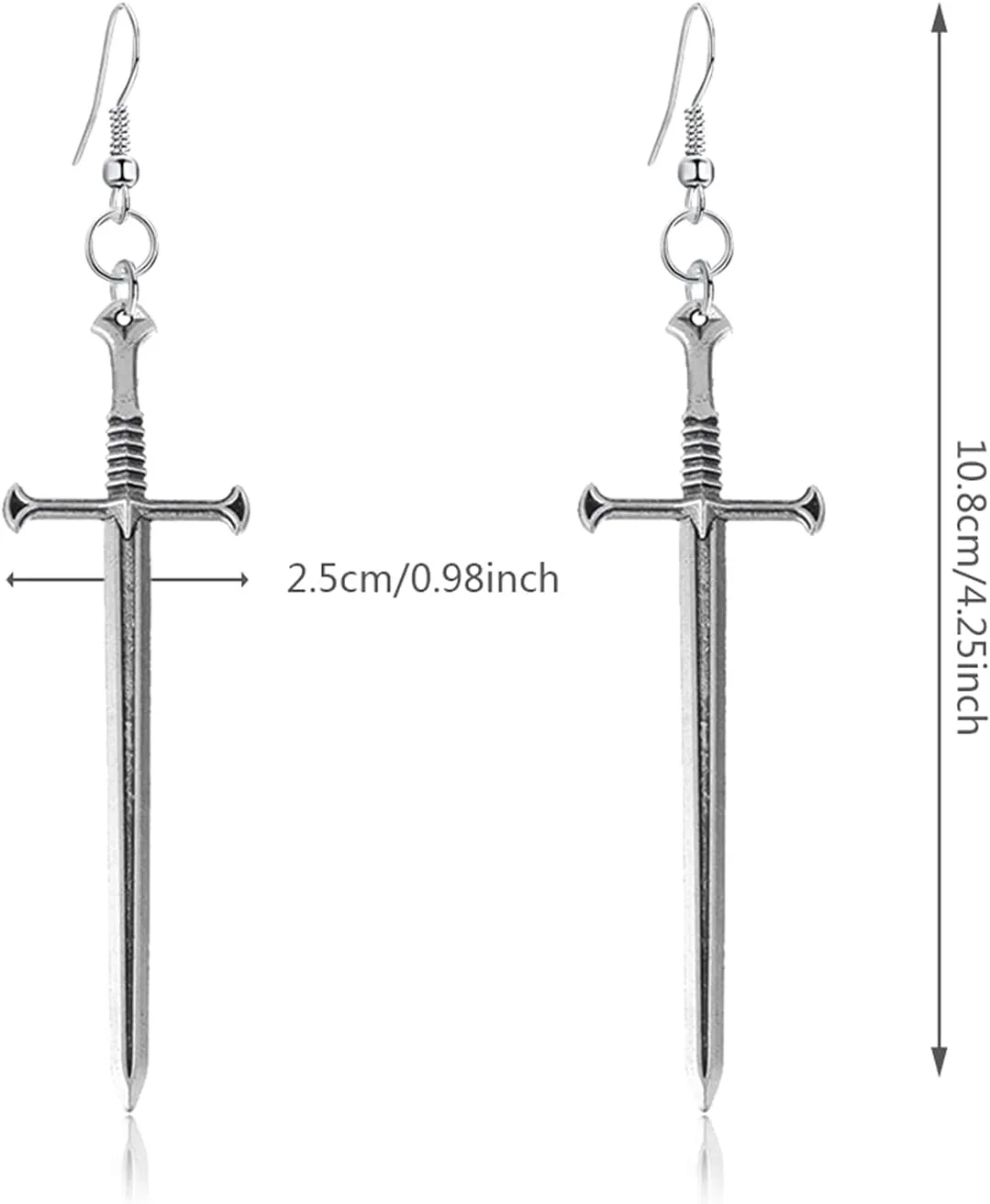 Unique Retro Gothic Long Sword Hook Earrings Vintage Silver Punk Style Knife Dangle Drop Earrings for Women Trendy Men Statement