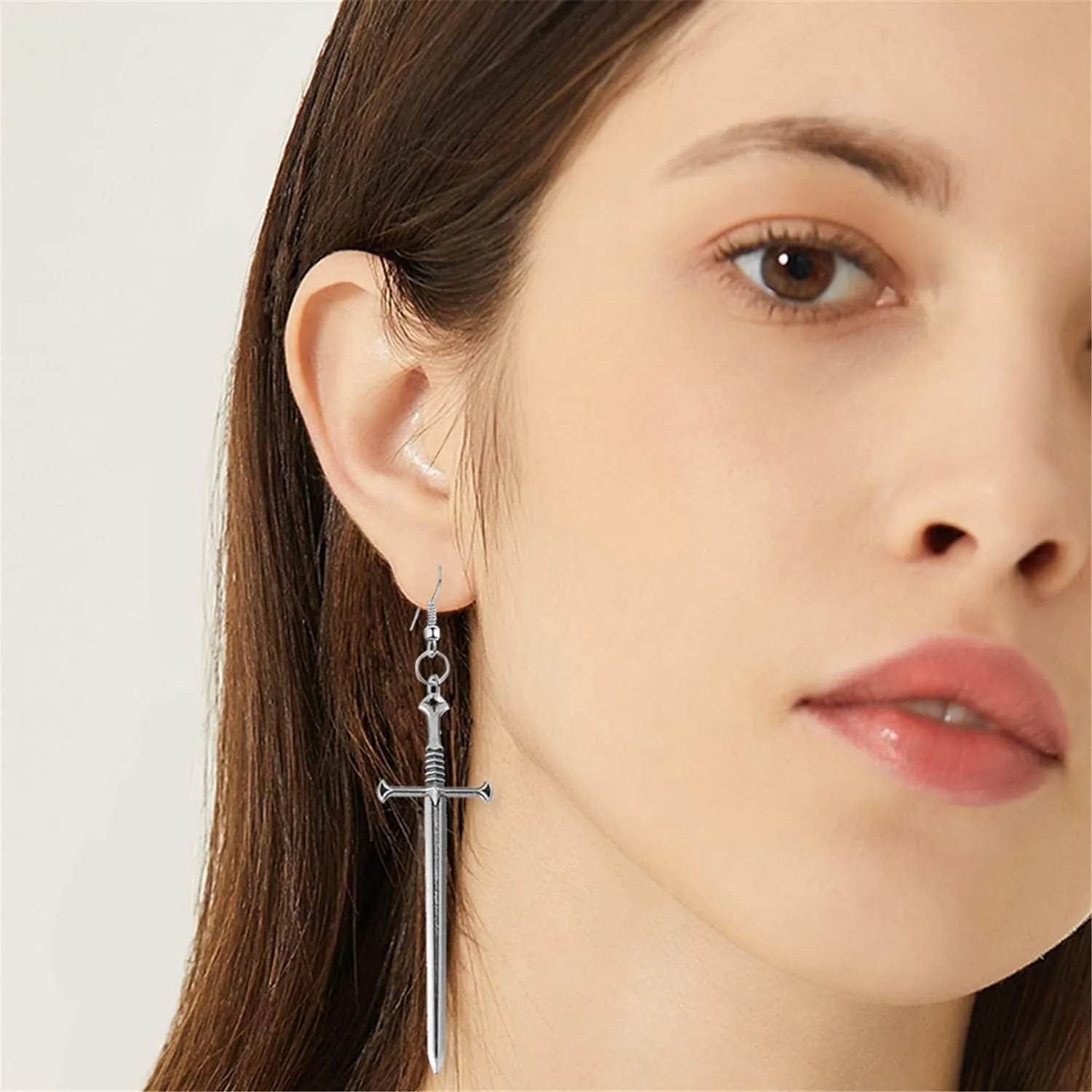 Unique Retro Gothic Long Sword Hook Earrings Vintage Silver Punk Style Knife Dangle Drop Earrings for Women Trendy Men Statement
