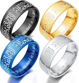 Unisex's Stainless Steel Shahada Allah Ring,Arabic Islamic Moslem Religious Muslim Jewelry