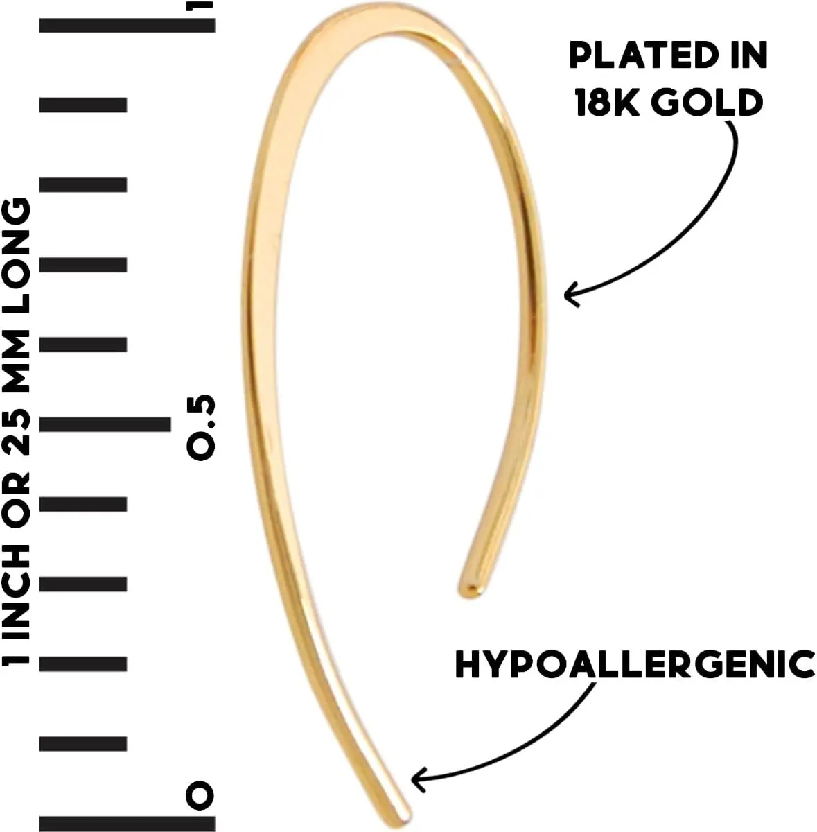 Upside Down Hoop Earrings - Hypoallergenic Lightweight Wire Needle Drop Dangle Threader Hoops for Women, Safe for Sensitive Ears - Plated in 925 Sterling Silver or 18k Gold