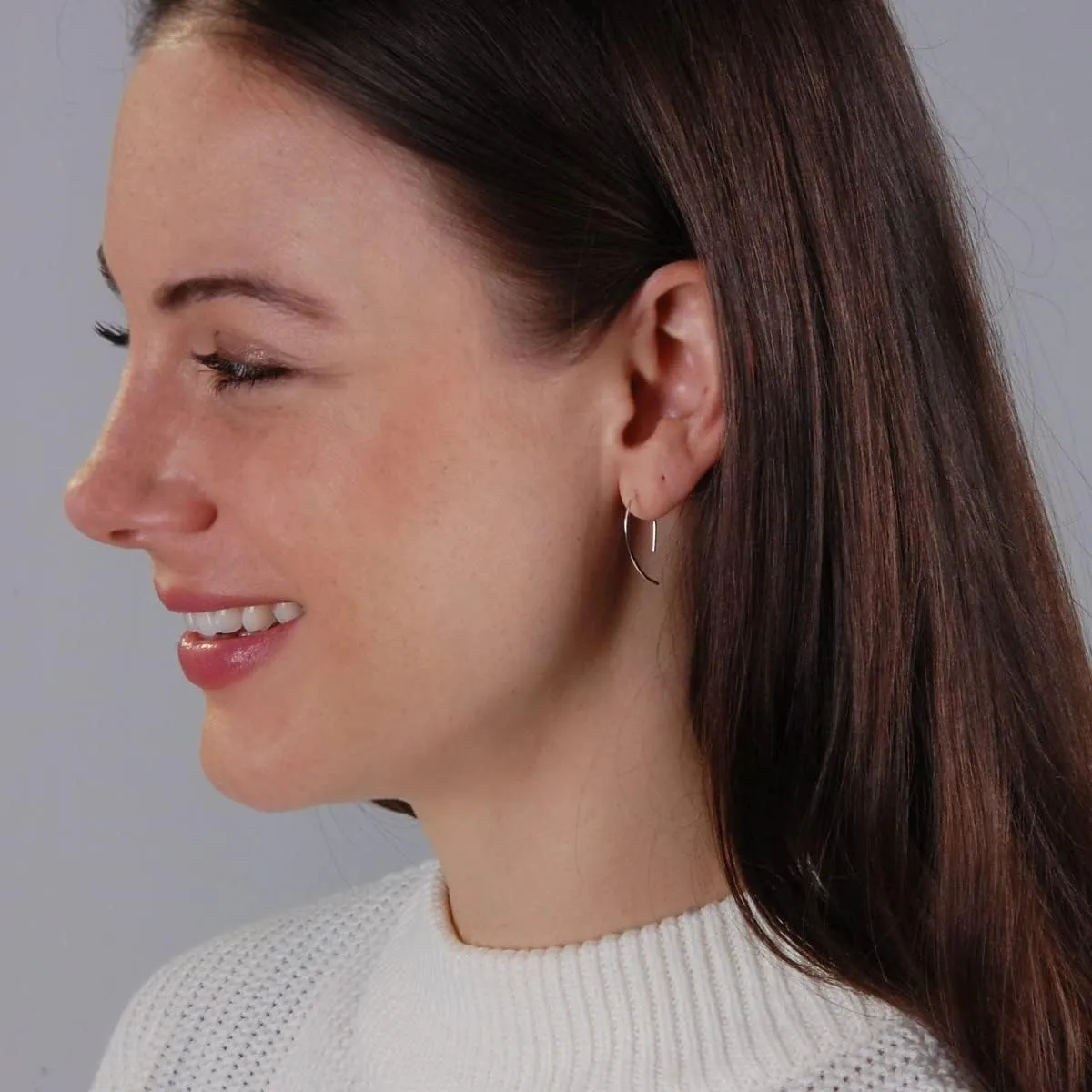 Upside Down Hoop Earrings - Hypoallergenic Lightweight Wire Needle Drop Dangle Threader Hoops for Women, Safe for Sensitive Ears - Plated in 925 Sterling Silver or 18k Gold