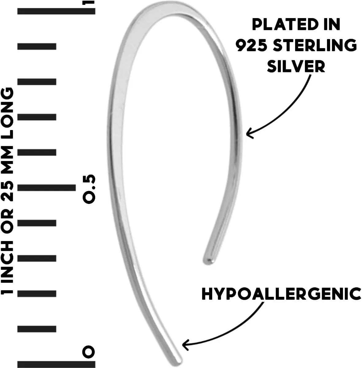 Upside Down Hoop Earrings - Hypoallergenic Lightweight Wire Needle Drop Dangle Threader Hoops for Women, Safe for Sensitive Ears - Plated in 925 Sterling Silver or 18k Gold