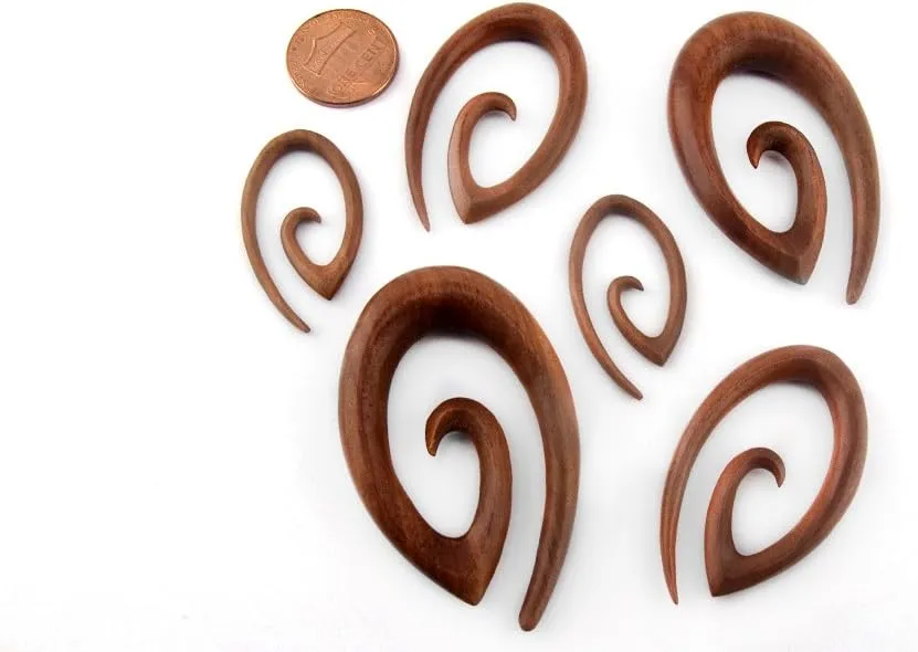 Urban Body Jewelry Pair of 00 Gauge (00G - 10mm) Saba Wood Oval Spirals