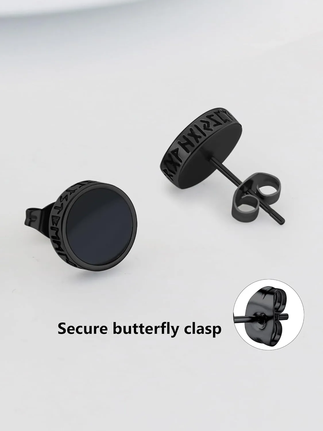 Viking Runes Hoop/Clip-on/Stud Earrings for Men Women Stainless Steel Hypoallergenic Earrings Amulet Protection Jewelry Gifts(with Box)