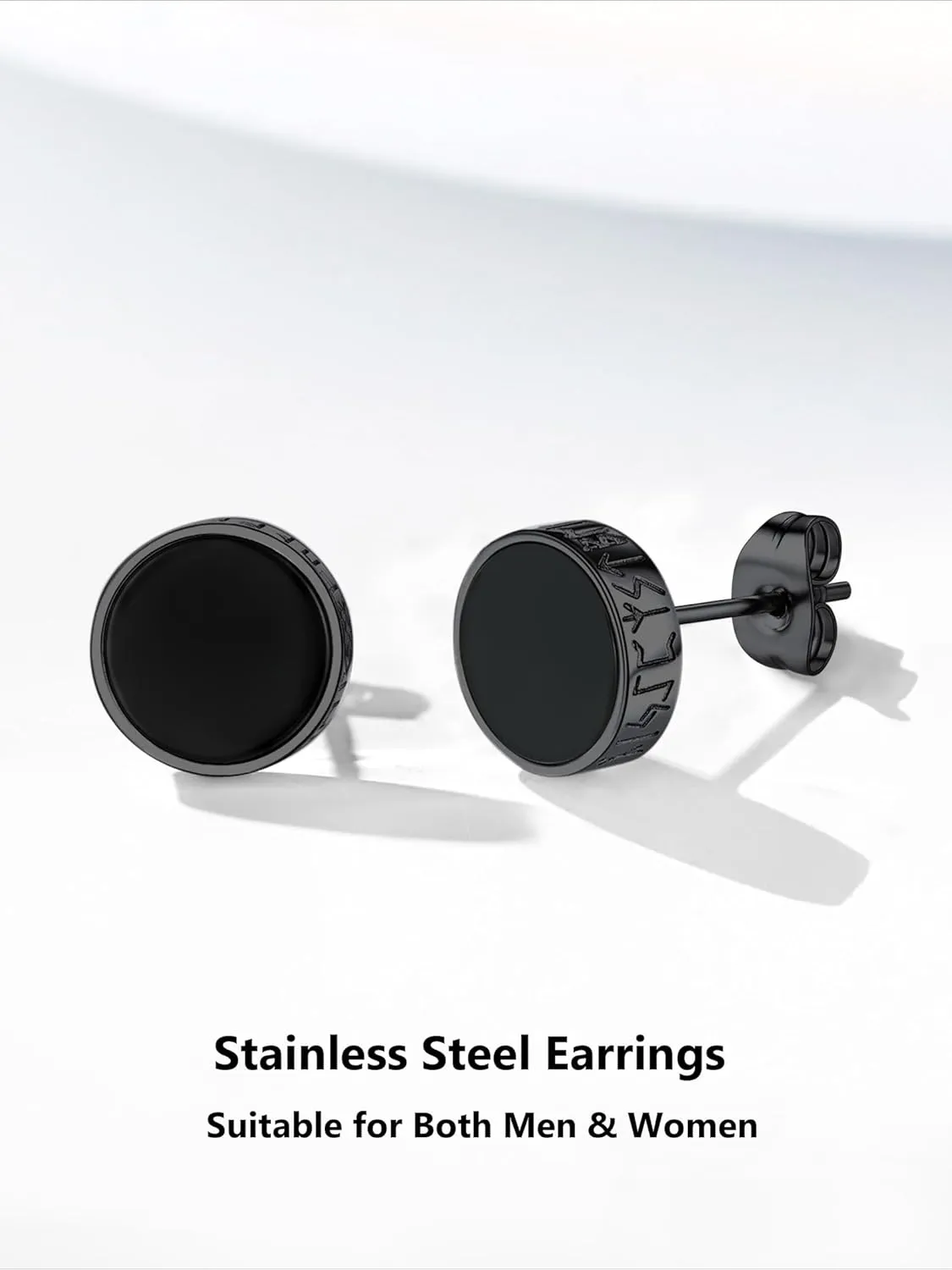 Viking Runes Hoop/Clip-on/Stud Earrings for Men Women Stainless Steel Hypoallergenic Earrings Amulet Protection Jewelry Gifts(with Box)