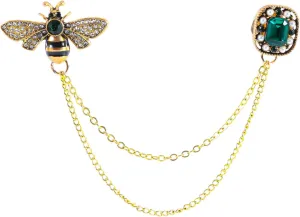 Vintage Bee Brooch, Zinc Alloy Crystal Honey Bee Brooch with Long Fringe Chain Versatile Lapel Pins for Women Men Shirt Hat Tie Accessory Jewelry Gift
