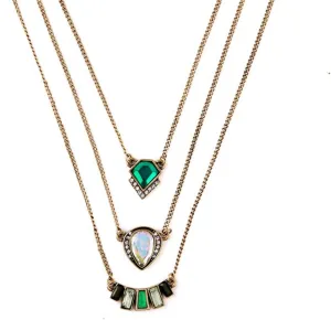 Vintage Emerald Layered Necklace, Boho Layered Cross Pendant Necklace Turquoise Gold Chain Necklace Adjustable Baroque Layered Necklaces Emerald Jewelry for Women