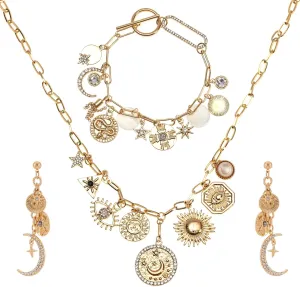 Vintage Jewelry Set,Charm Necklace Bracelet EarringsGold Costume Jewelry Sets for Women