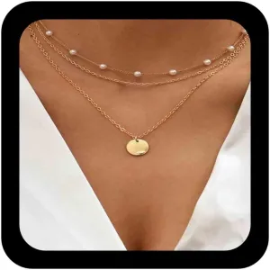 Vintage Layered Pearl Choker Necklace Disc Coin Pendant Necklace Gold Pearl Beaded Chain Necklace Bohemia Necklaces Chain Jewelry