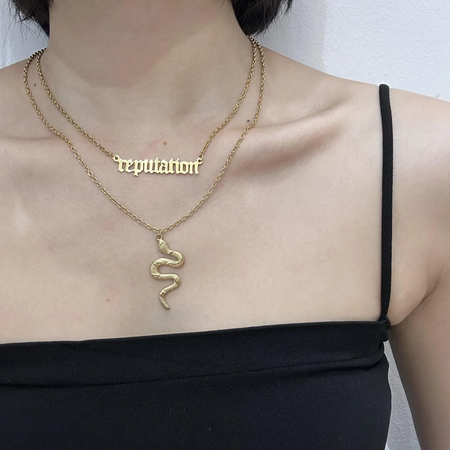 Vintage Layered Reputation Snake Necklace,Personality Gothic Punk Animal Necklace for Women Music Lover
