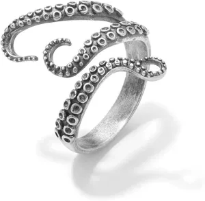 Vintage Unisex Octopus Tentacle Ring Unique Cuff Adjustable Pirate Devilfish Rings Punk Cute Sea Animal Gothic Jewelry for Women 925 Sterling Silver Opening Rings for Men Women