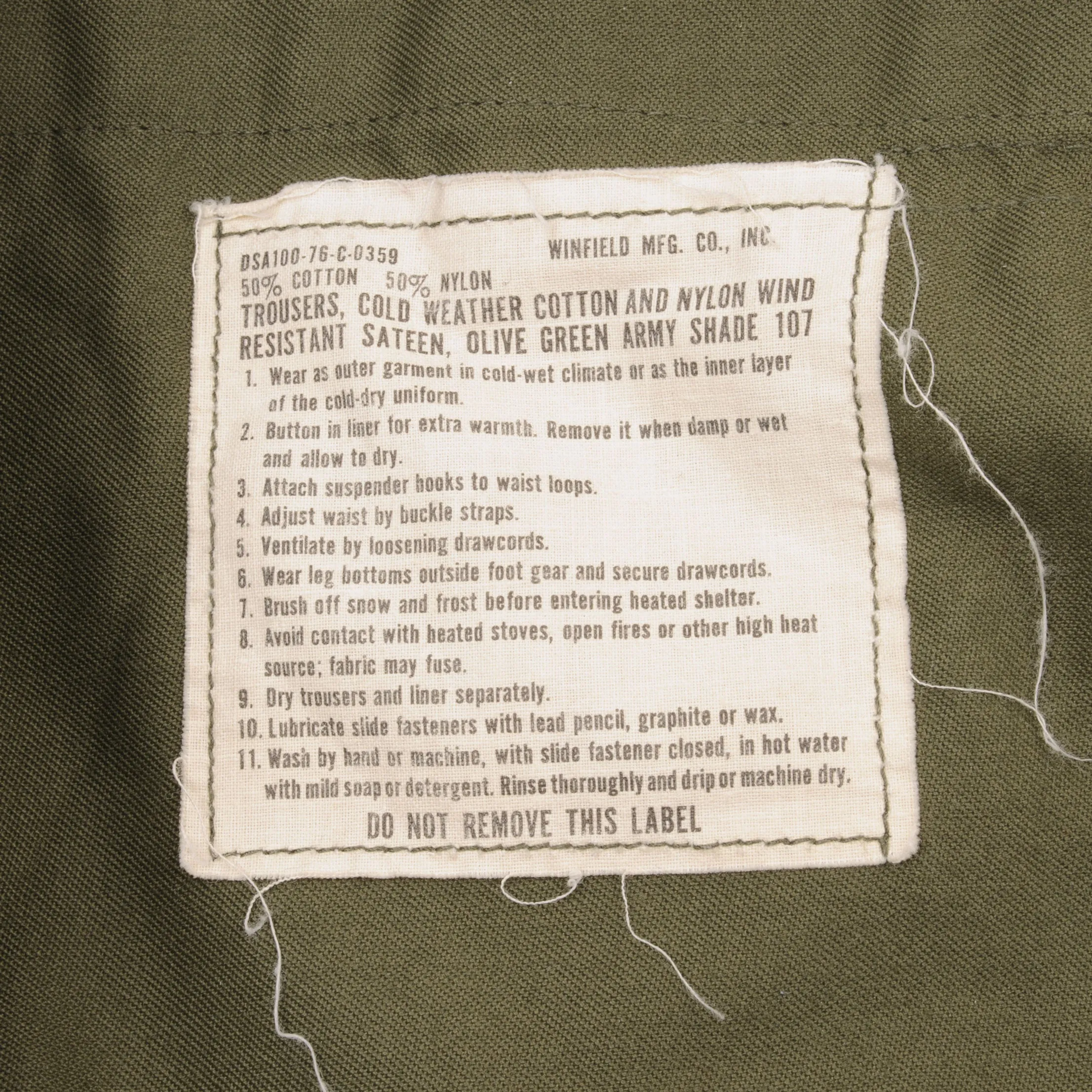 VINTAGE US ARMY FIELD TROUSERS PANTS M-1965 M65 1976 SIZE LARGE REGULAR
